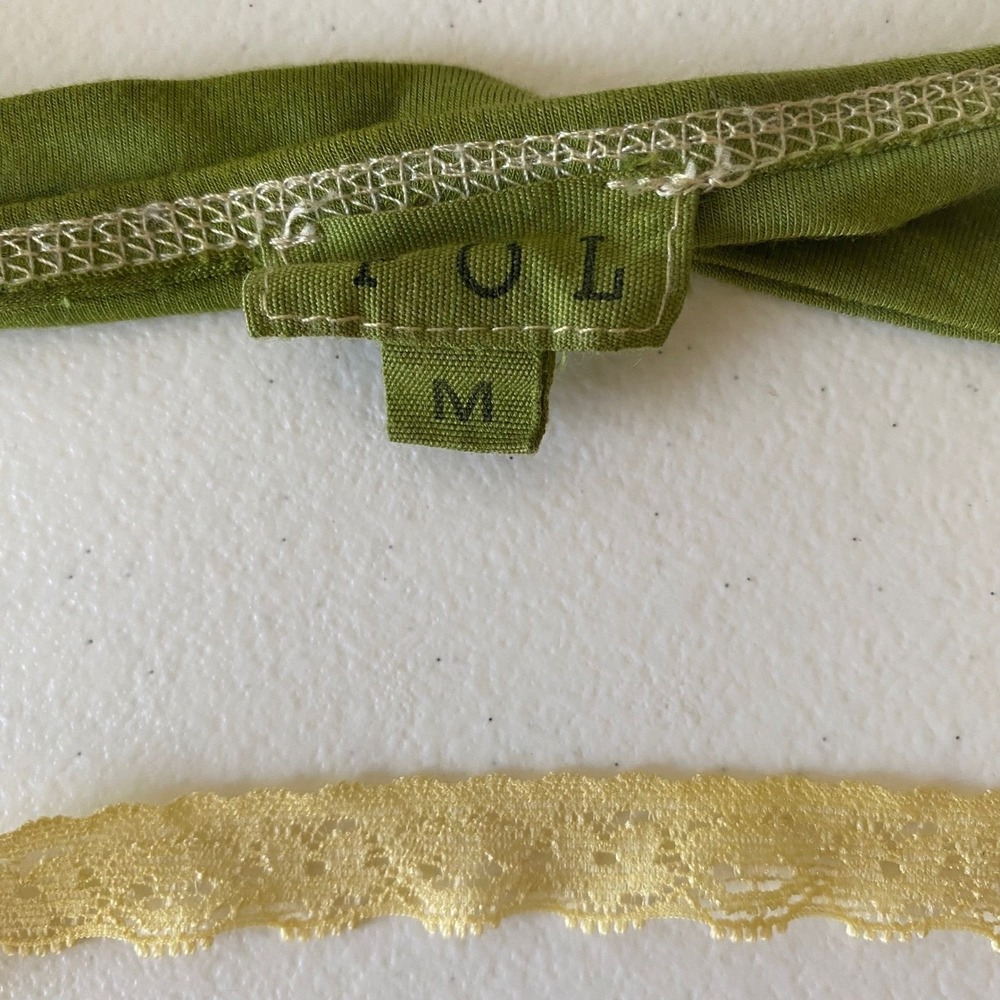 Pol M Olive Green Ivory Lace Open Front Vest Boho Sleeveless Layering Cardigan - Picture 4 of 8